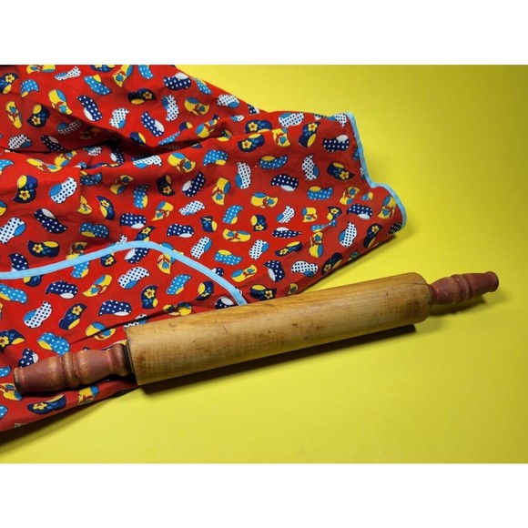 Vintage Red Handle Rolling Pin Thin Wood Rustic Farmhouse Kitchen - Picture 1 of 6